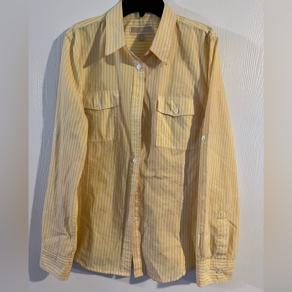 Women’s XL Michael Kors long sleeve yellow striped button down
